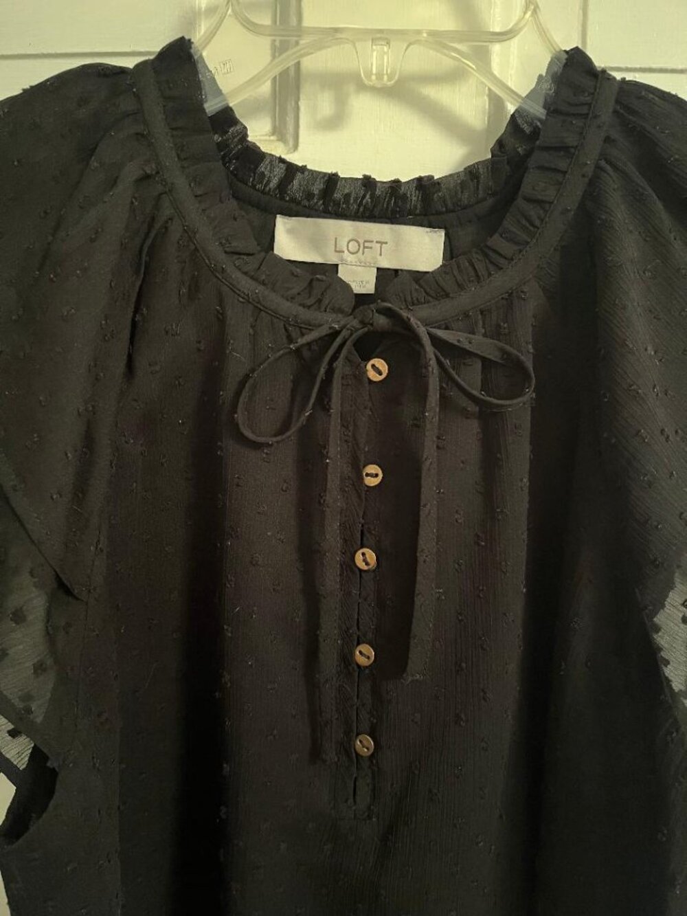 LOFT Black Dot Flutter Sleeve Blouse XS